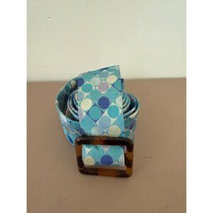 Talbots Womens XL Blue & Lavender Geometric Belt With Tortoise Shell Buckle